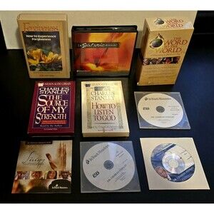 Charles Stanley OOP Collector's Lot of Christian Sermons VHS, Cds, Cassettes.